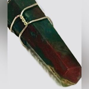 Bloodstone Double Pointed Pendant In silver Wire Wrap